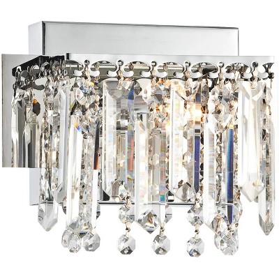 Possini Euro Design Modern Wall Light Sconce Chrome Hardwired 6" High Fixture Hanging Crystal for Bedroom Bathroom Hallway