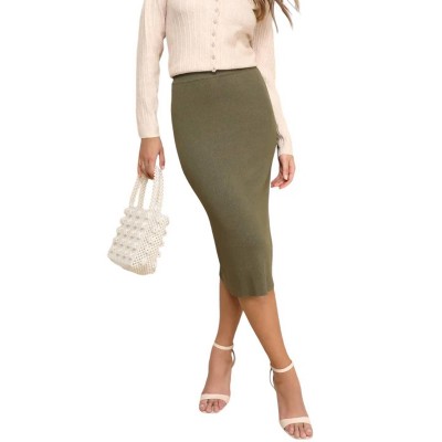 Women's Thick Ribbed Midi Back Slit Sweater Skirt - WISHLIST