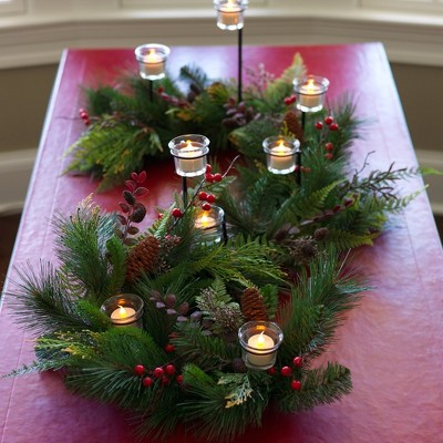 Festive Tiered Votive Candle Holder Stand Set, Metal/Glass