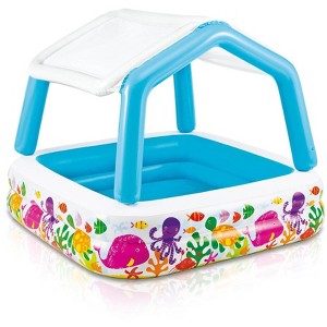 Intex 57470EP 5-Foot Square Kiddie Pool Inflatable Sun Shade Kids Swimming Pool With Canopy, Ocean Scene - 1 of 4
