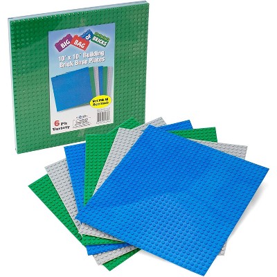 Big Bag of Bricks Large Variety Colored Building Plates 10"x10", 6 Pack