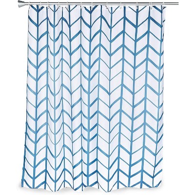 Blue Herringbone Shower Curtain Set with 12 Hooks (70 x 71 Inches)