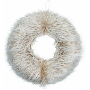 Pavilion Gift Company - Cream Faux Fur - 19" Wreath - Tree Ornaments - 1 of 4
