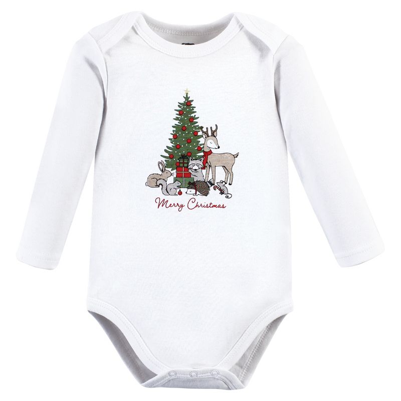Hudson Baby Unisex Baby Cotton Long-Sleeve Bodysuits, Christmas Forest 3-Pack, 3 of 6