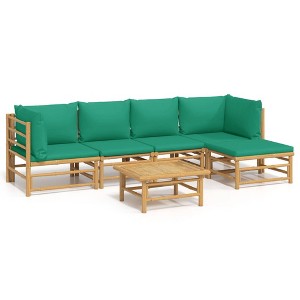 vidaXL Bamboo Patio Lounge Set - 6 Piece Outdoor Furniture with Green Cushions, Comfortable and Modular Design, Great for Gardens, Decks, and Patios - 1 of 4