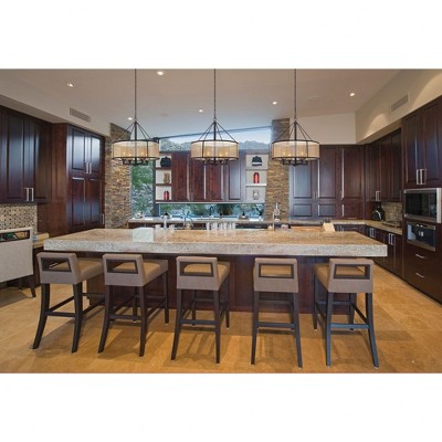 Oil Rubbed Bronze Drum Chandelier with Mercury Glass and Beige Fabric Shade