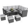 7 Pieces Outdoor Dining Set, All-Weather Rattan Sectional Sofa & Chairs, Patio Conversation Set for Poolside, Garden, Porch - 2 of 4