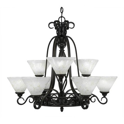 Toltec Lighting Elegante 9 - Light Chandelier in  Dark Granite with 7" Gold Ice Shade