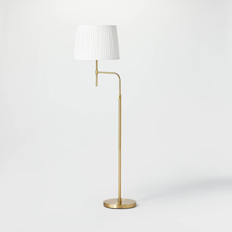 Adjustable Floor Lamp Brass Iron with Pleated Shade - Threshold&#8482; designed with Studio McGee, 1 of 9