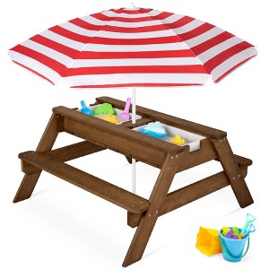 Best Choice Products Kids 3-in-1 Outdoor Convertible Activity Sand & Water Picnic Table w/ Umbrella - 1 of 4