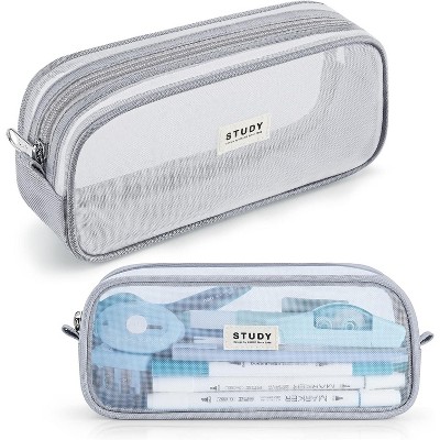 Fmeida Grid Mesh Pencil Case Large Capacity Pencil Case Big Pencil Pouch With Zipper Simple Stationery Bag Black