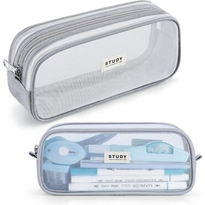 Fmeida Grid Mesh Pencil Case Large Capacity Pencil Case Big Pencil Pouch With Zipper Simple Stationery Bag Black - 1 of 4