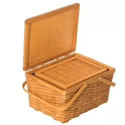 Vintiquewise Woodchip Picnic Storage Basket with Cover and Movable Handles, Set of 2