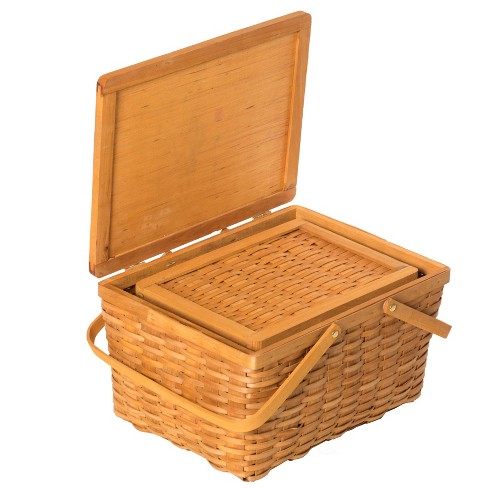 Vintiquewise Woodchip Picnic Storage Basket with Cover and Movable Handles - image 1 of 4