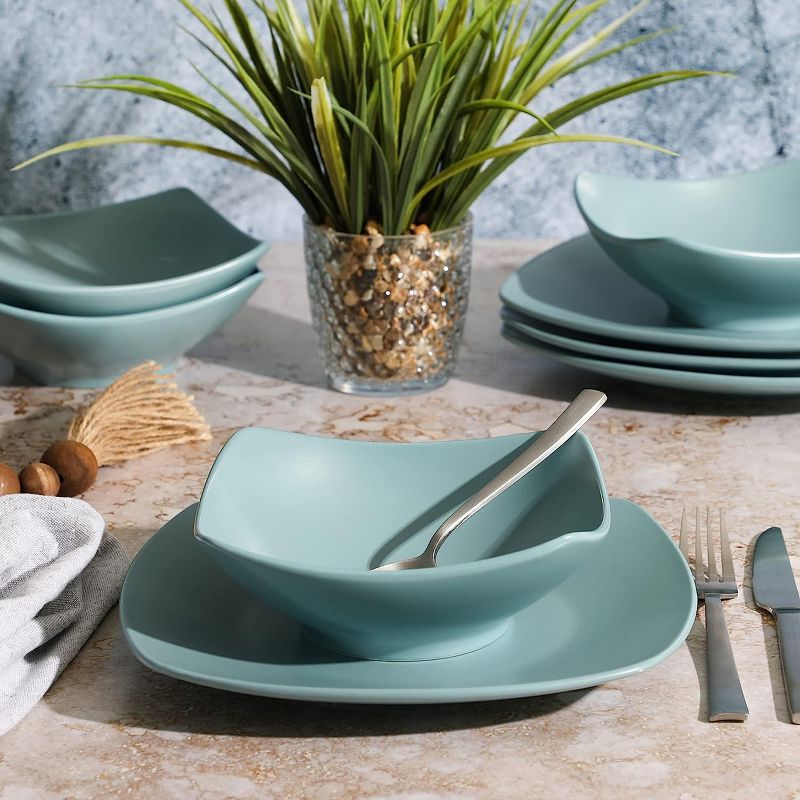 Gibson Home Zen Buffetware 8 Piece Fine Ceramic Dinnerware Set In Matte Arctic Blue, 5 of 7