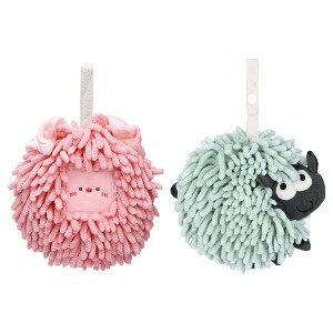 REGALWOVEN Cute Decorative Funny Sheep Shape Fast Drying Hanging Hand Towels 7" x 7" 2 Pcs - 1 of 4