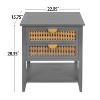 TIRAMISUBEST Elegant 2-Drawer Rattan Side Table-Functional End Table with Metal Handles and Wood Grain Finish - 4 of 4