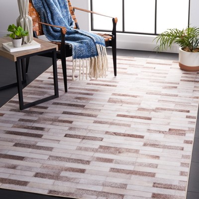 Beige and Brown Faux Fur Rectangular Washable Rug