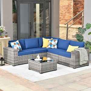 Marlton 6pc Wicker Outdoor Patio Furniture Set Conversation Sofa Sectional with a Table and Cushions - 1 of 4