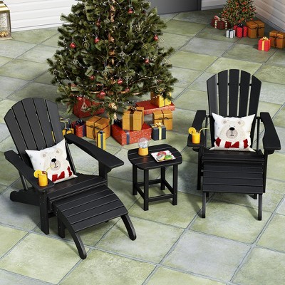 AMERLIFE 5-Piece HDPE Adirondack Chairs, Ottomans and Table Set, Outdoor Chair with Cup Holder and Wide Armrests, Black