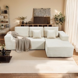 Gymojoy 108" Cloud Sectional Couch w/ Deep Seat Plush Corduroy Fabric Fluffy Sofa w/ Chaise Longue - 1 of 4