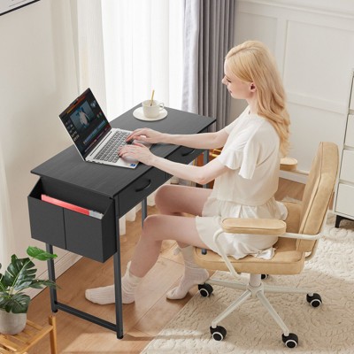 NicBex Home Office Desk 31.4" L Morden Writing Desk with 2 Drawers, Side Storage Pocket, Headphone Hook and Wooden Desktop for Study and Work