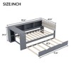Twin/Full Size Daybed with Storage Shelves, Trundle, Charging Station & Upholstered Headboard - ModernLuxe - 3 of 4