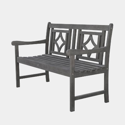 Renaissance Hardwood Diamond Outdoor Patio Bench - Gray - Vifah