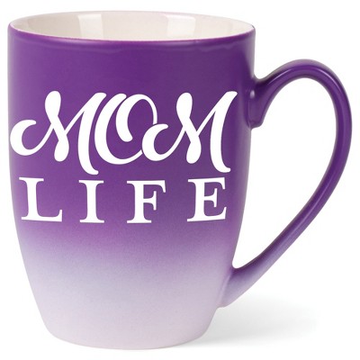 Elanze Designs Mom Life Two Toned Ombre Matte Purple and White 12 ounce Ceramic Stoneware Coffee Cup Mug