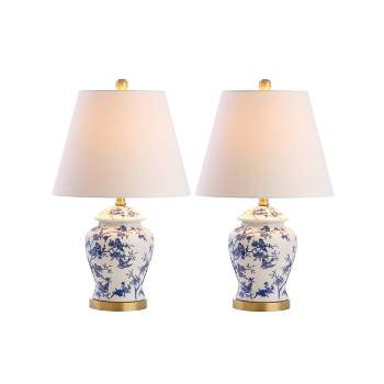 22" (Set of 2) Penelope Chinoiserie Table Lamps (Includes LED Light Bulb) Blue/White - JONATHAN Y