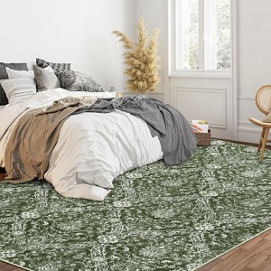 Farmhouse Floral Area Rug – Washable, Low Pile, Non-Slip, Stain-Resistant Carpet for Bedroom or Living Room - 1 of 4