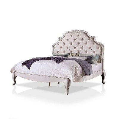 California King Kerrybrooke Button Tufted Platform Bed Antique White/Silver - HOMES: Inside + Out