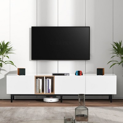 Chic Crate - 80" Modern Media Console w/ 3 Doors & Storage Hub - Sleek TV Stand for Living/Bedroom - Charcoal Oak