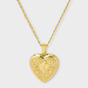 14K Gold Dipped Heart Charm Initial Necklace - A New Day™ Gold - 1 of 4