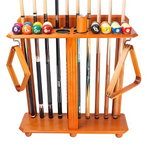 GSE Wooden Floor Stand Billiard Pool Cue Rack, Holds 10 Pool Cue Sticks, 2 Ball Racks and Full Set of Pool Balls - 1 of 4
