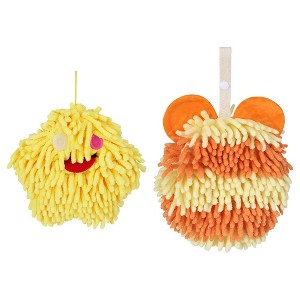 REGALWOVEN 2 Pack Chenille Hand Towels Cute Decorative Hand Drying Hanging Ball Towels 7" x 7" - 1 of 4