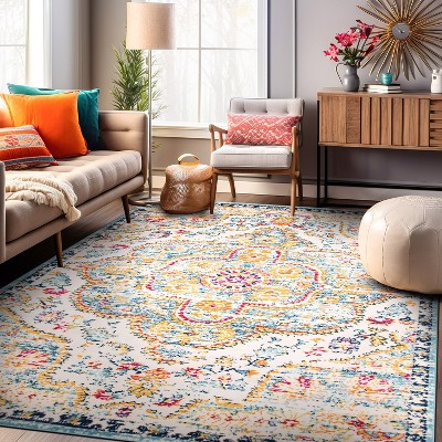 Blue Distressed Bohemian Floral 3'3" x 5' Area Rug