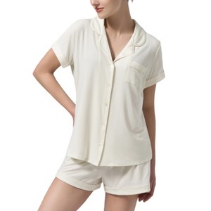 Dream Valley® Women's Button Down Collar Shirt and Shorts Pajama 2 Piece Set - 1 of 4
