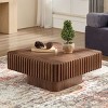 35'' Modern Small Wood Square Coffee Table, Handcraft Drum Coffee Table with MDF Pedestal Base for Living Room,Compact Spaces-Coolbibila - 2 of 4