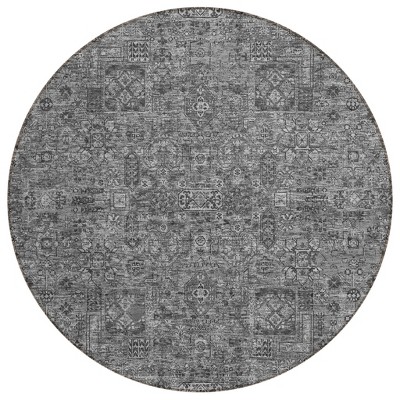 Charcoal And Silver Floral Washable Indoor Outdoor Area Rug