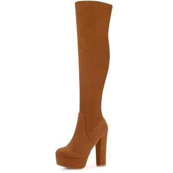 Perphy Women's Platform Chunky Heel Round Toe Over the Knee Thigh High Boots