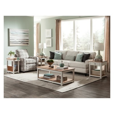 Savannah Ivory and Natural Wood Chairside Magazine End Table with Pull-Out Shelf