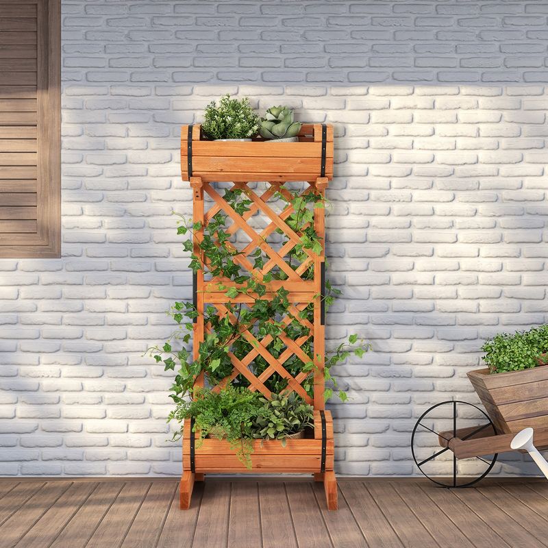 Costway 2-Tier Planter Box Raised Garden Bed Vertical Wooden Container with Trellis, 4 of 11