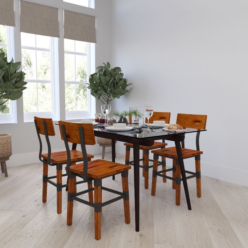 Merrick Lane Dining Chairs with Steel Supports and Footrest in Walnut Brown - Set Of 4, 3 of 19
