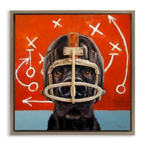 Stupell Industries Dog in Football Helmet Sports Plays Floating Frame Canvas Art, Brown, 25" x 25" - 1 of 4