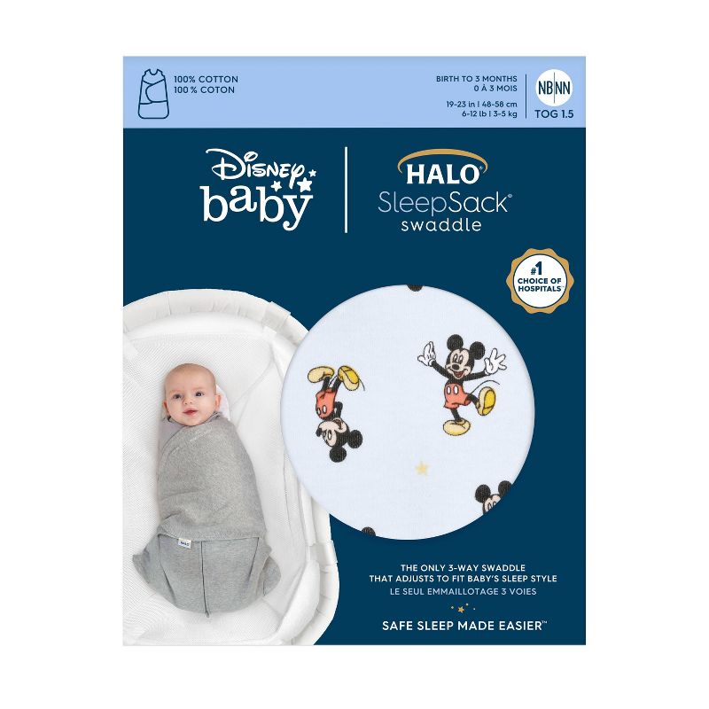 HALO SleepSack 100% Cotton Swaddle Wrap Disney Baby Collection Mickey, 3 of 6