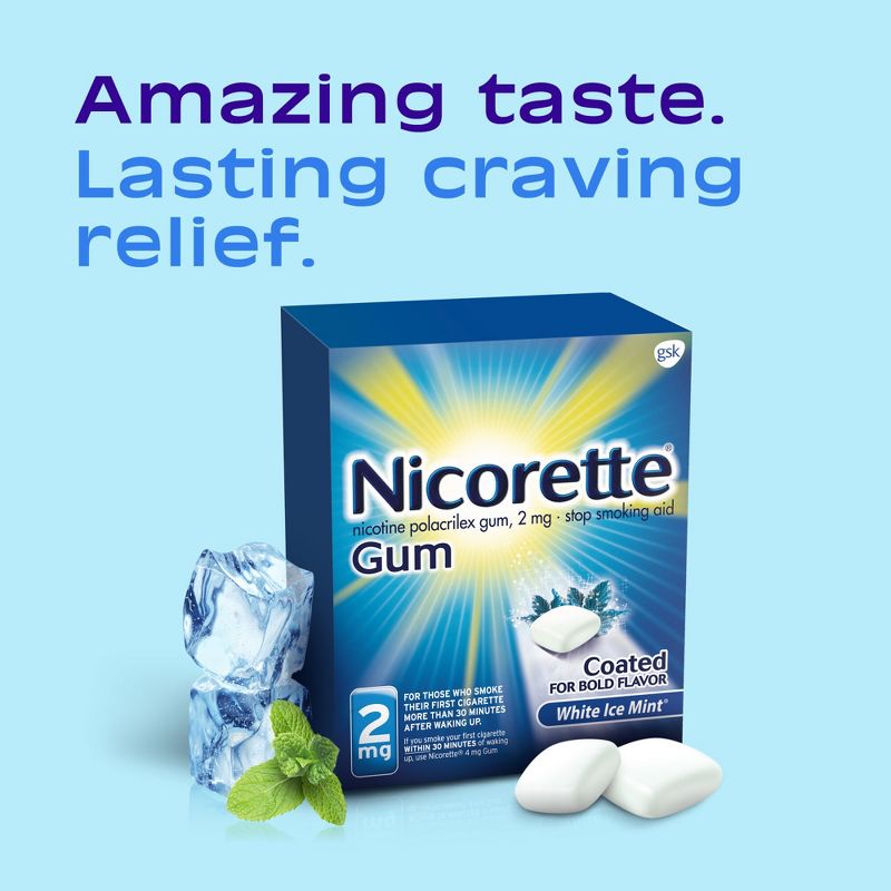 Nicorette 2mg Stop Smoking Aid Gum - White Ice Mint, 4 of 12