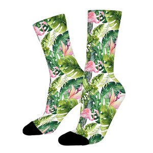 Tropical Leaves And Flamingo Women Printed Crew Socks Funny Funky Socks Soft Polyester Novelty Gifts for Artists Men - 1 of 1