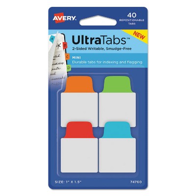 Avery Ultra Tabs Repositionable Tabs 1 x 1.5 Primary:Blue Green Orange Red 40/Pk 74760