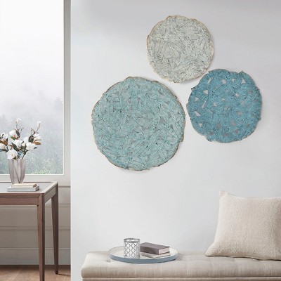 MAYEERTY Textured Feather 3-piece Metal Disc Wall Decor Set